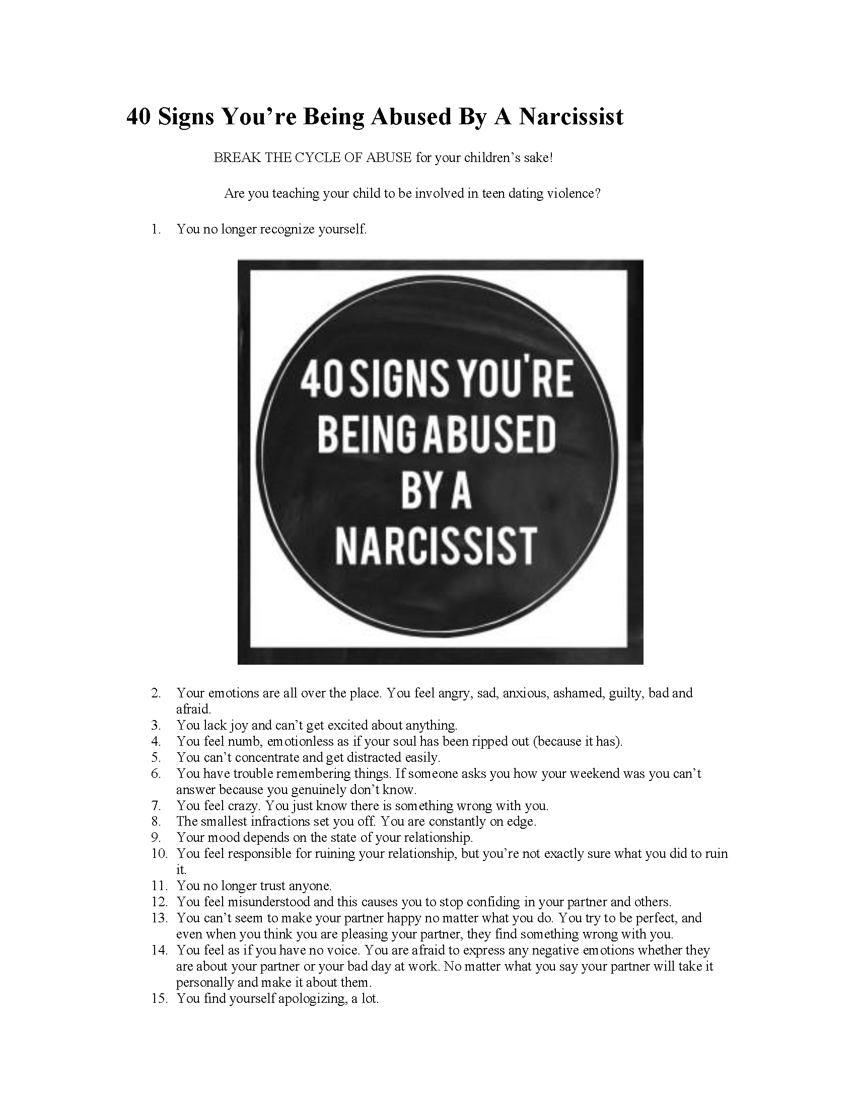 40 Signs You’re Being Abused By A Narcissist_List